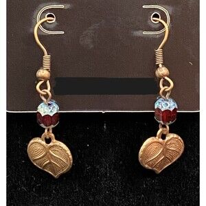 Handmade Heart Shaped Leaf & Red with Blue Glass Bead Earrings by Neanie-Bot